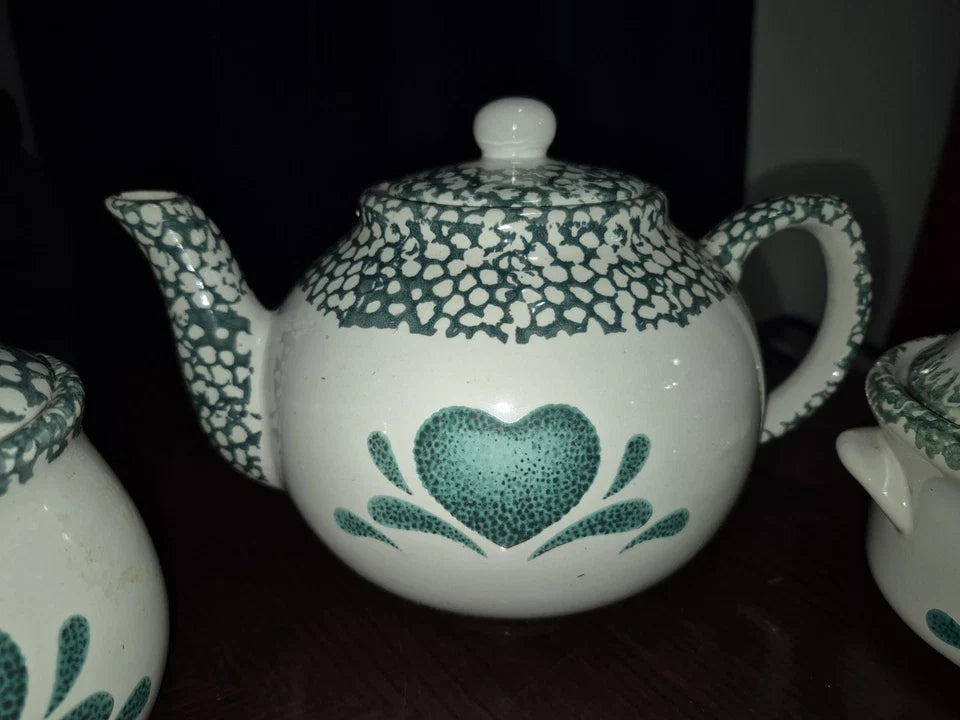 Vintage Corning Corelle Green Hearts Spongeware Print Dish Set - 11pcs
