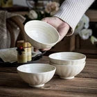 4pcs 4.5-Inch Handmade Ceramic Bowl Set - Elegant White Speckled Design, Perfect