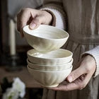 4pcs 4.5-Inch Handmade Ceramic Bowl Set - Elegant White Speckled Design, Perfect